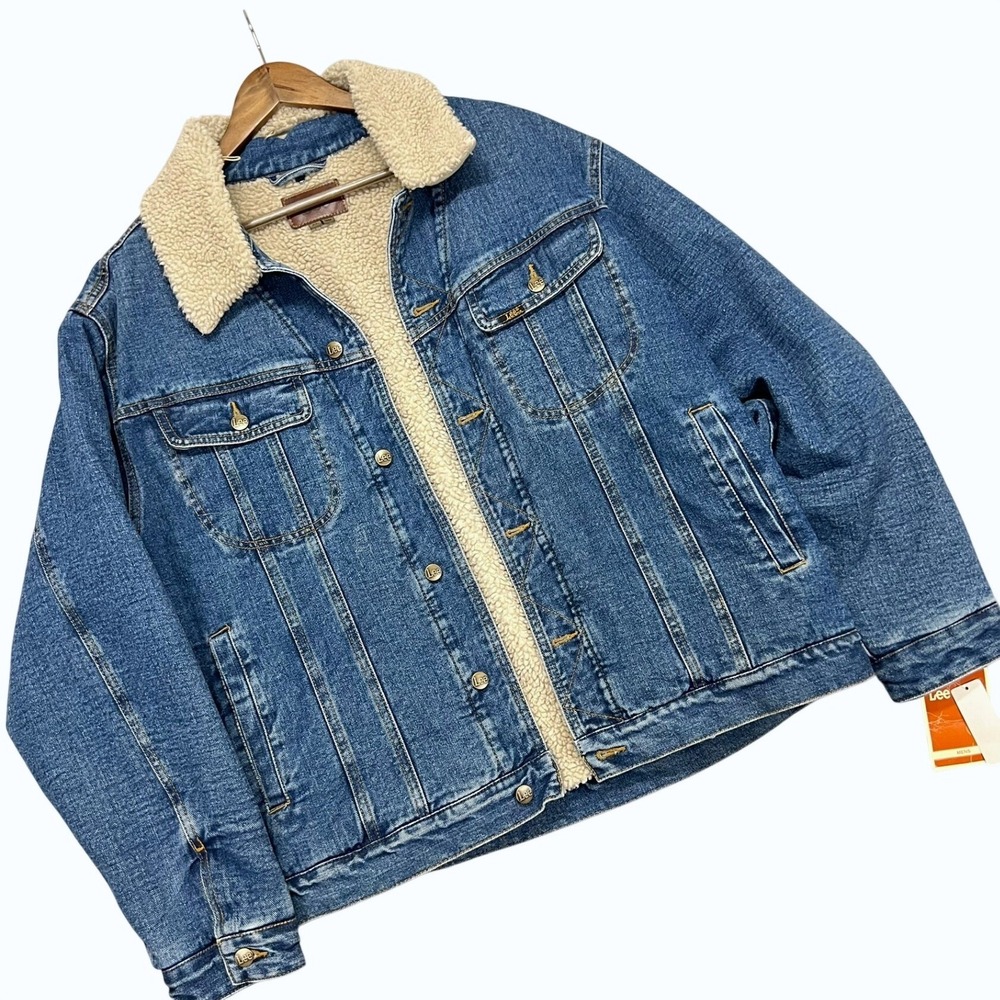 Lee Sherpa Lined Denim Trucker Jacket Removable Collar Size XL Vintage '06 NWT